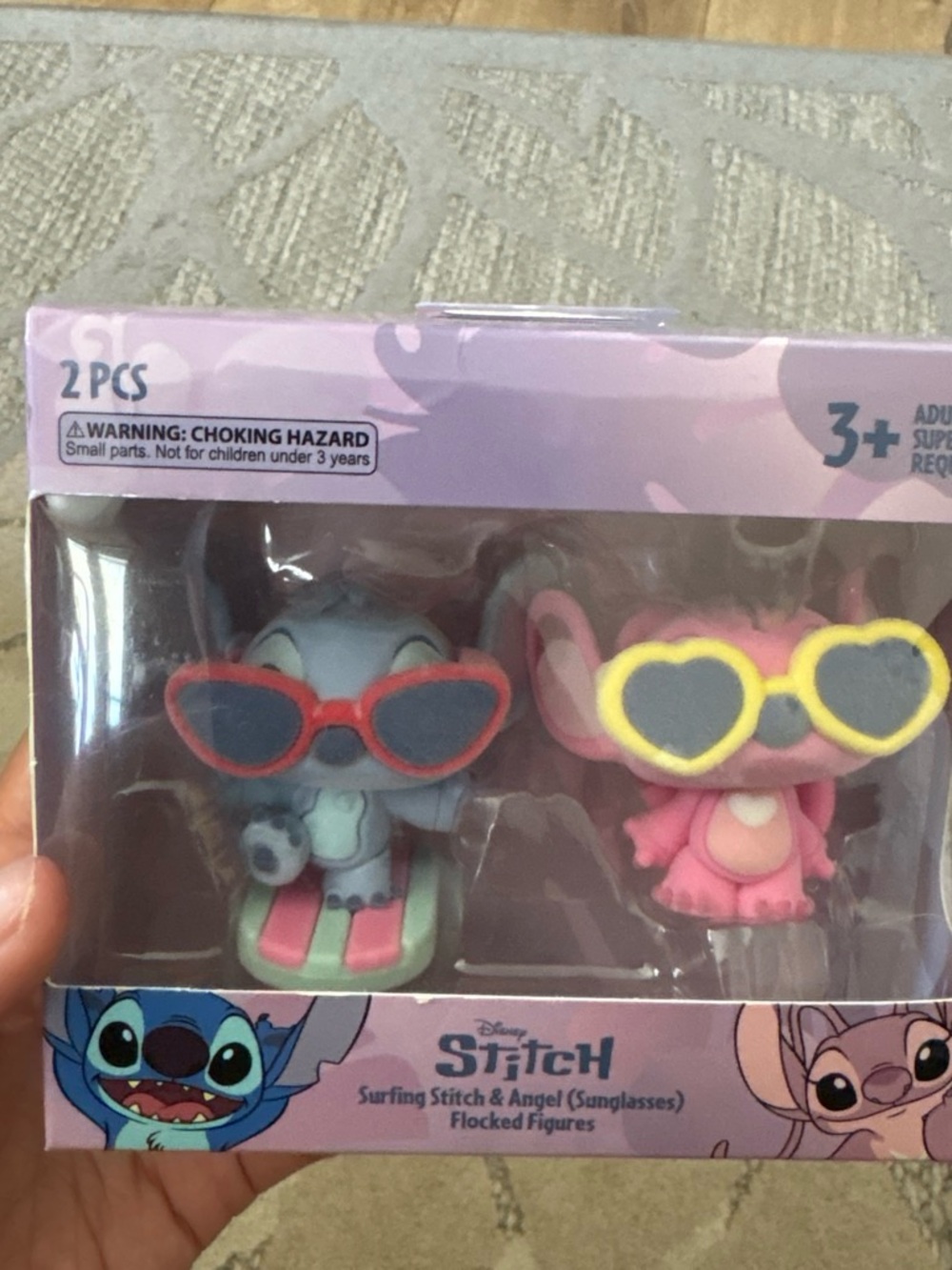 Disney Stitch and Angel Flocked Collectible Figures in Blue & Pink